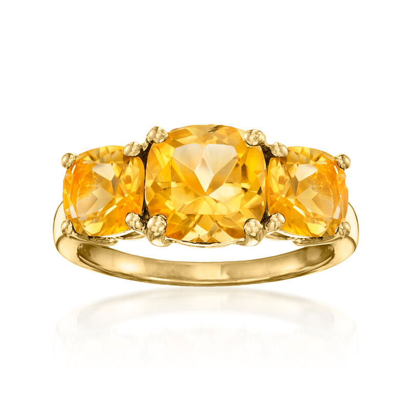 3.70 ct. t.w. Citrine Three-Stone Ring in 18kt Gold Over Sterling image number 0