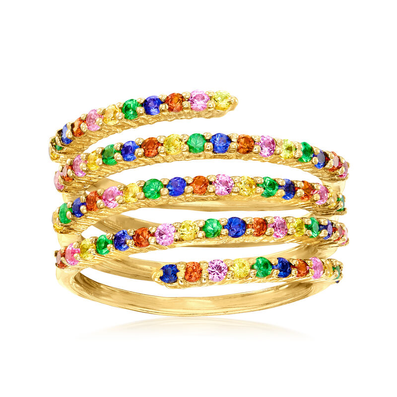 1.00 ct. t.w. Multicolored Sapphire and .20 ct. t.w. Tsavorite Wrap Ring in 18kt Gold Over Sterling image number 0