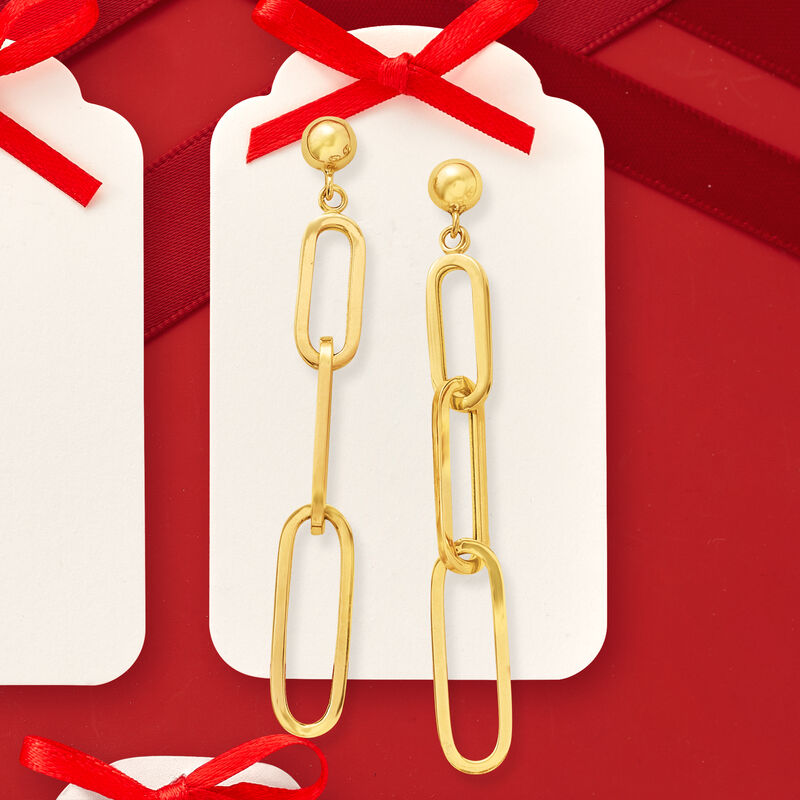 14kt Yellow Gold Paper Clip Link Graduated Drop Earrings image number 2