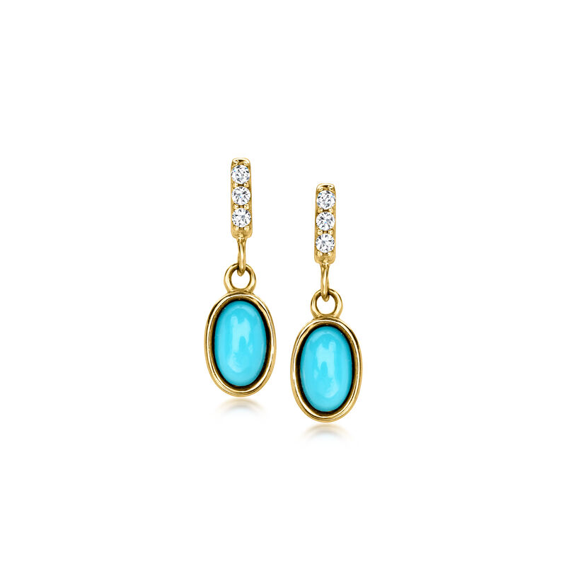 Turquoise Drop Earrings with Lab-Grown Diamonds in 10kt Yellow Gold image number 0