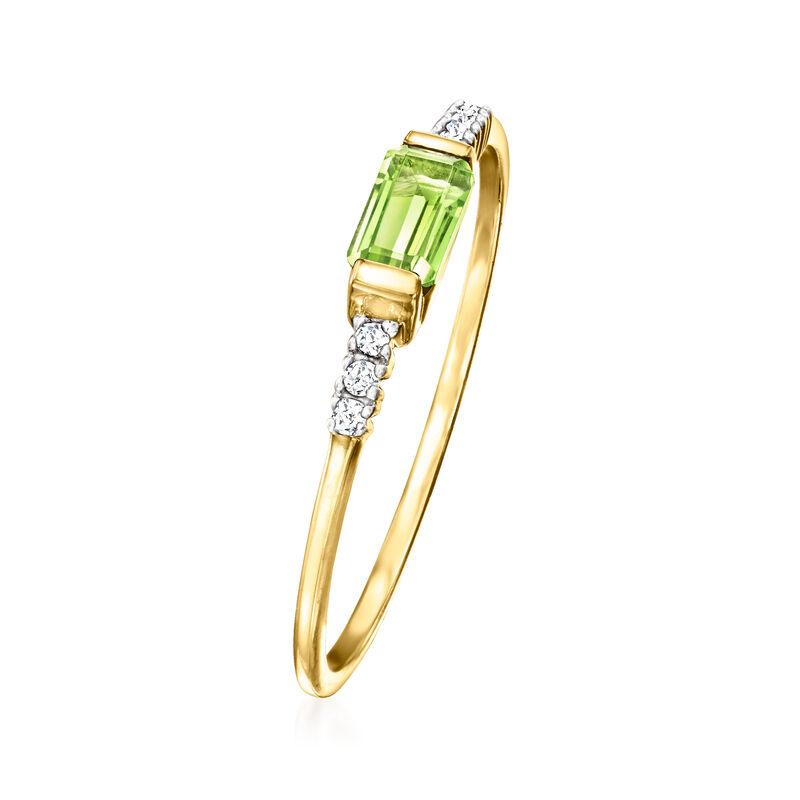 .20 Carat Peridot Ring with Diamonds in 14kt Yellow Gold. Size 9 image number 2