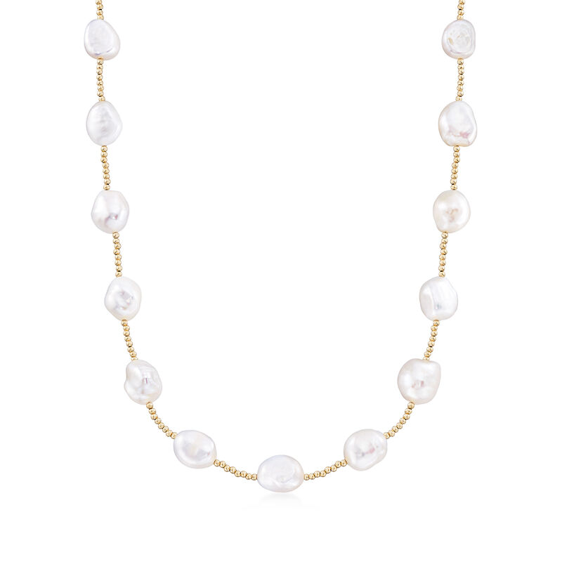 10.5-11.5mm Baroque Cultured Pearl Necklace in 14kt Yellow Gold image number 0