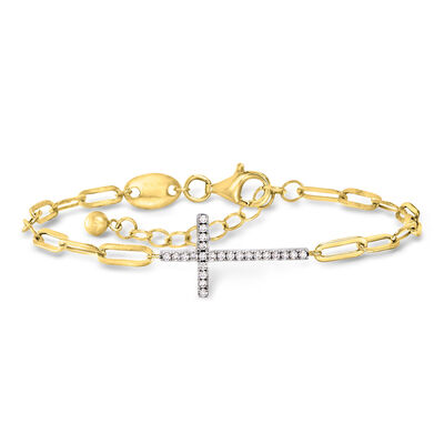 Charles Garnier .22 ct. t.w. CZ Cross Paper Clip Link Bracelet in Two-Tone Sterling Silver