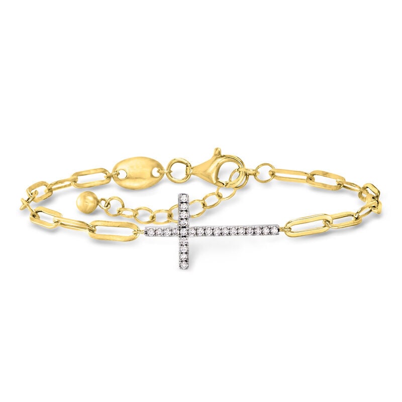 Charles Garnier .22 ct. t.w. CZ Cross Paper Clip Link Bracelet in Two-Tone Sterling Silver. 6.75" image number 0