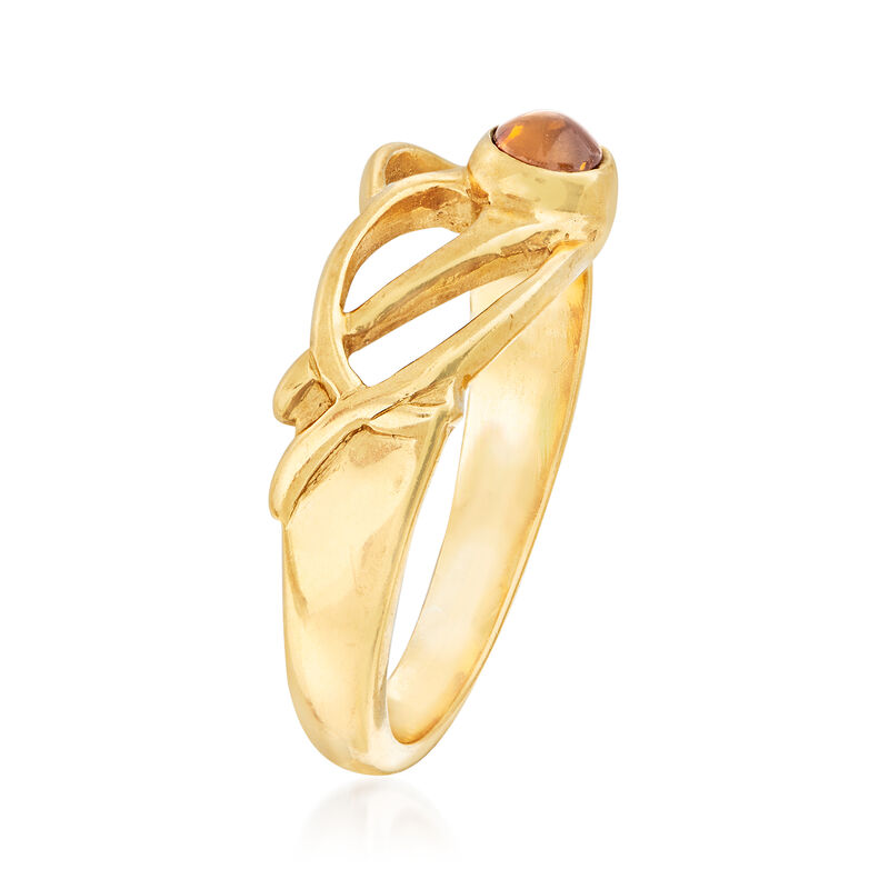C. 1980 Vintage 4mm Amber Ring in 9kt Yellow Gold with British Hallmark image number 2