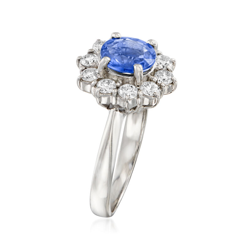 C. 1990 Vintage 1.15 Carat Sapphire and .60 ct. t.w. Diamond Ring in Platinum. Size 6 image number 2