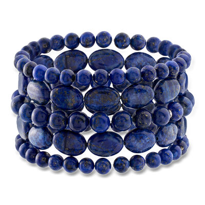 Lapis Jewelry Set: Five Bead Stretch Bracelets