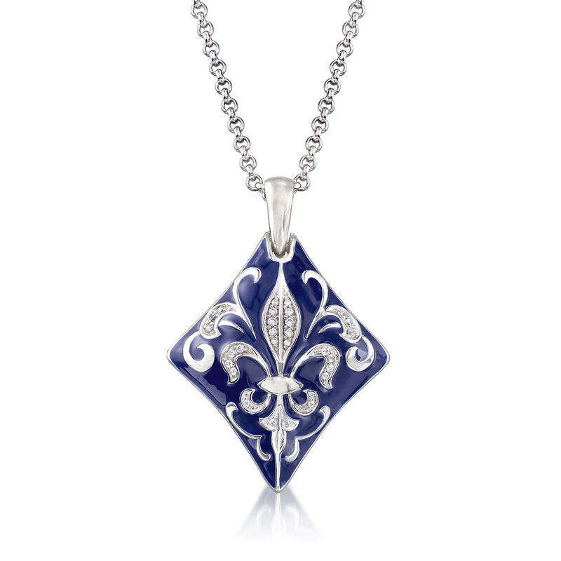 Belle Etoile &quot;Josephine&quot;  Blue Enamel and .39 ct. t.w. CZ Pendant in Sterling Silver image number 0