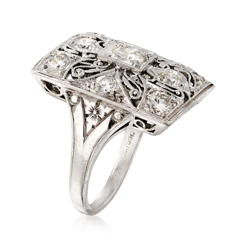 C. 1980 Vintage 1.30 ct. t.w. Diamond Filigree Ring in Platinum image number 2
