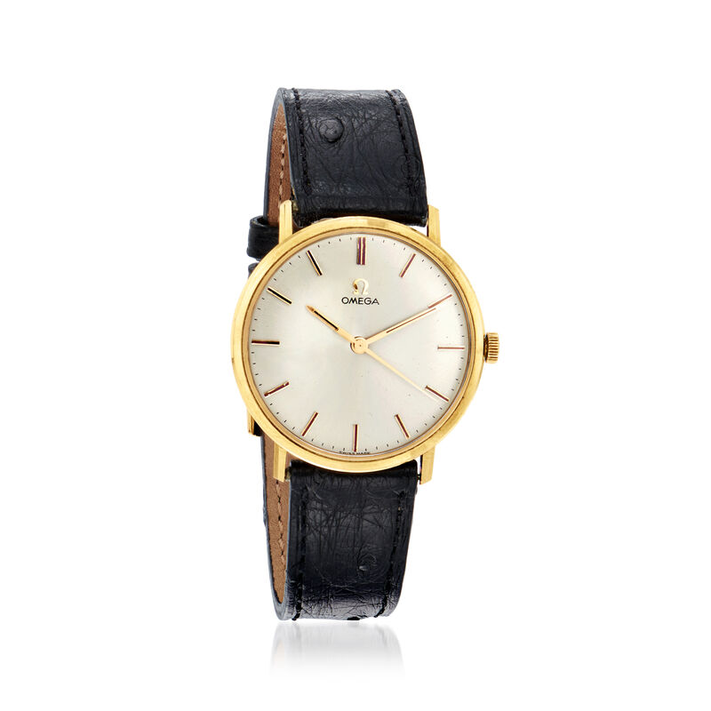 C. 1960 Vintage Omega Women's 33mm 18kt Yellow Gold Watch with Black Leather Strap image number 0