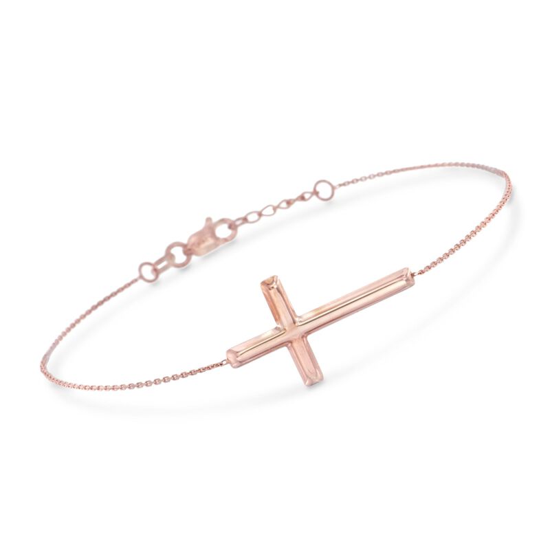 14kt Rose Gold Sideways Cross Bracelet. 7&quot; image number 0