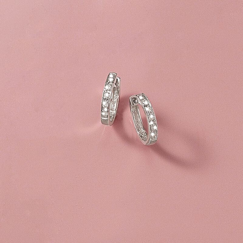 Diamond Accent Huggie Hoop Earrings in 14kt White Gold image number 4