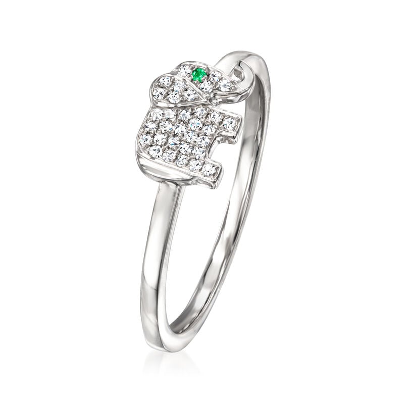 Diamond Elephant Ring with Single Emerald in Sterling Silver image number 2