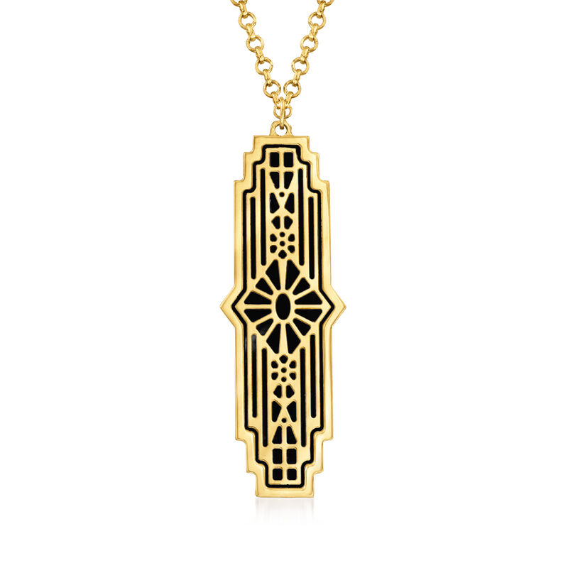 Italian Black Onyx Art Deco-Style Pendant Necklace in 14kt Yellow Gold. 24&quot; image number 1