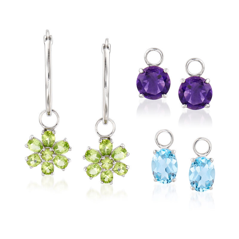 10.50 ct. t.w. Multi-Gemstone Interchangeable Hoop Earrings in Sterling Silver. 1 1/4&quot; image number 0