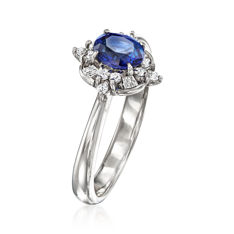 C. 1990 Vintage .78 Carat Sapphire Ring with .15 ct. t.w. Diamonds in Platinum. Size 5.75 image number 2
