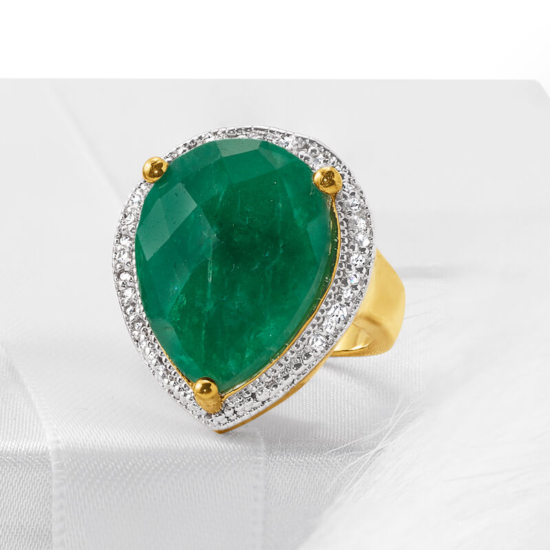 11.00 Carat Emerald and .40 ct. t.w. White Topaz Ring in 18kt Gold Over Sterling image number 3