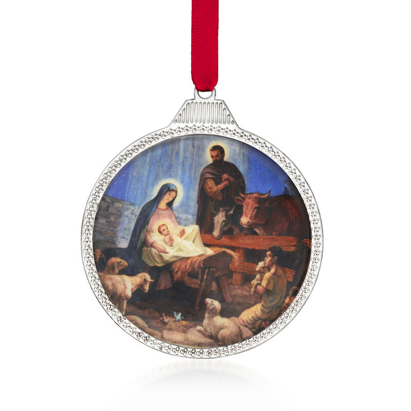 Nativity Silver Plate Ornament image number 0