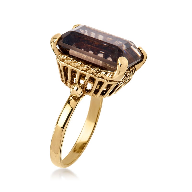 C. 1970 Vintage 10.50 Carat Smoky Quartz Ring in 10kt Yellow Gold. Size 6.5 image number 2