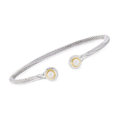 Phillip Gavriel "Italian Cable" 4-4.5mm Cultured Pearl Cuff Bracelet in Sterling Silver with 18kt Yellow Gold
