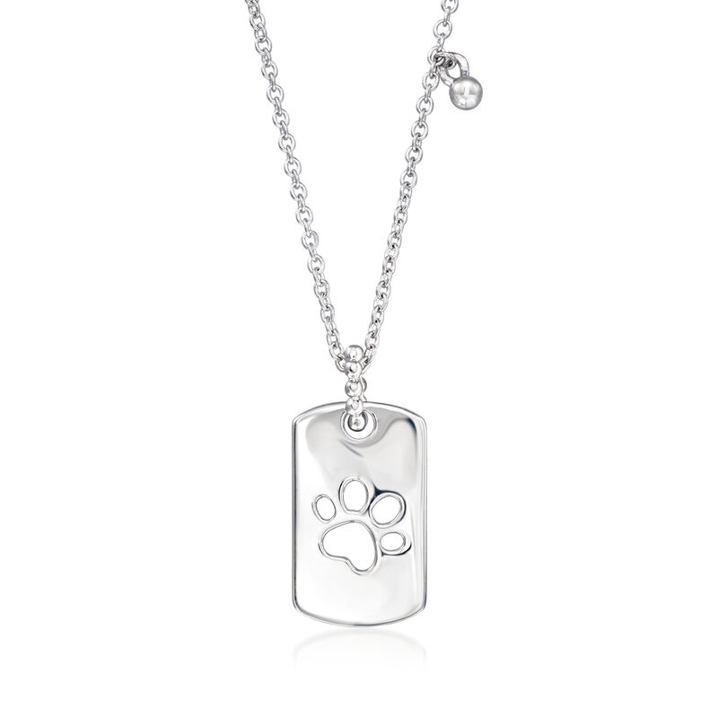 Gabriel Designs Sterling Silver Paw Print Dog Tag Necklace. 15.5" image number 1