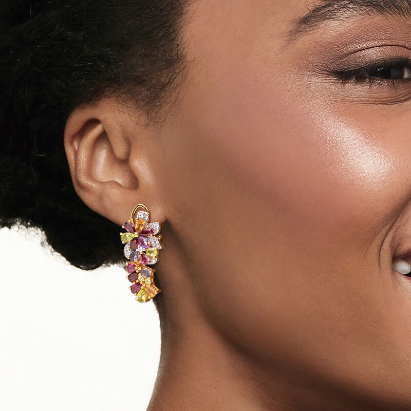 6.20 ct. t.w. Multi-Gemstone Floral Drop Earrings in 18kt Gold Over Sterling image number 1