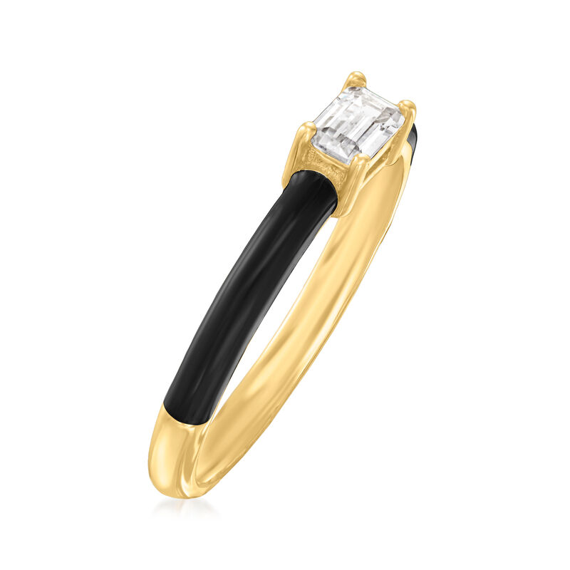 Italian .30 Carat CZ and Black Enamel Ring in 18kt Gold Over Sterling image number 2