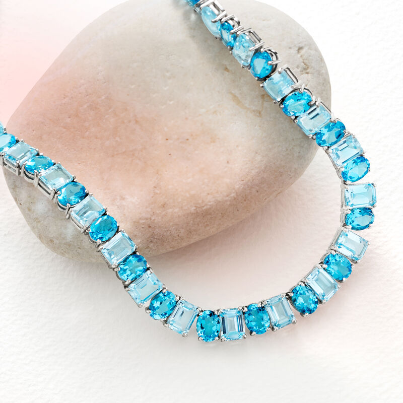 85.00 ct. t.w. Swiss and Sky Blue Topaz Necklace in Sterling Silver. 18&quot; image number 5