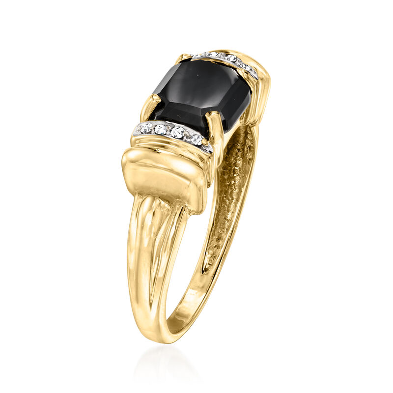 C. 1980 Vintage Onyx Ring with Diamonds in 10kt Yellow Gold. Size 7