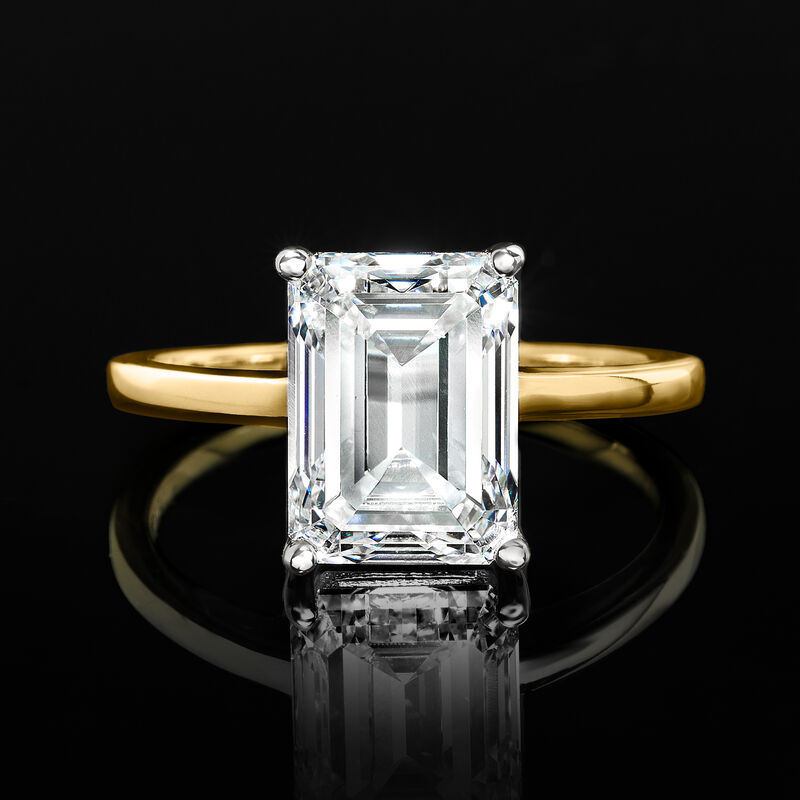 4.00 Carat Emerald-Cut Lab-Grown Diamond Solitaire Ring in 14kt Yellow Gold image number 3