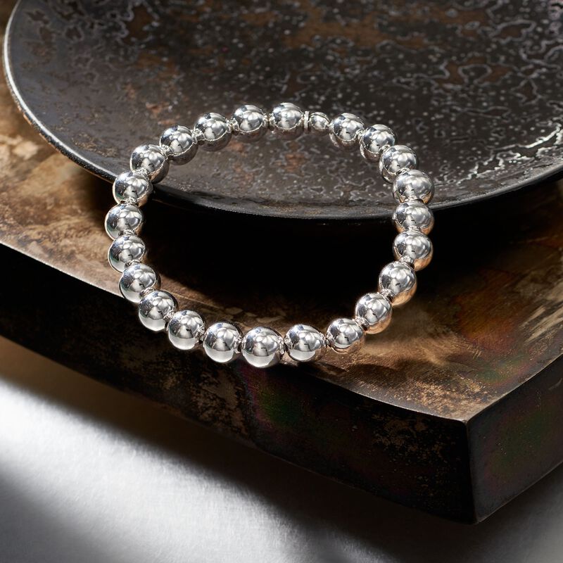 Italian 8mm Sterling Silver Bead Stretch Bracelet image number 2