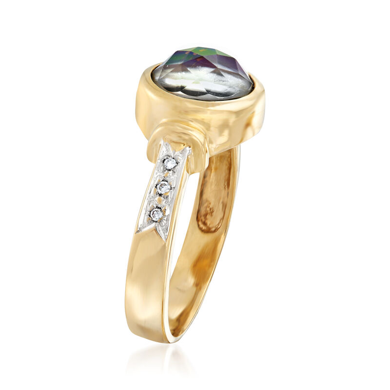 C. 1980 Vintage Green Ammolite Ring with Diamond Accents in 14kt Yellow Gold image number 2