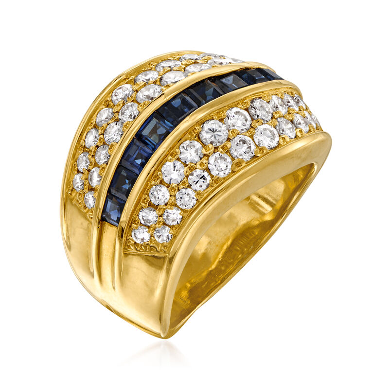 C. 1990 Vintage 1.27 ct. t.w. Diamond and 1.24 ct. t.w. Sapphire Ring in 18kt Yellow Gold. Size 6 image number 2