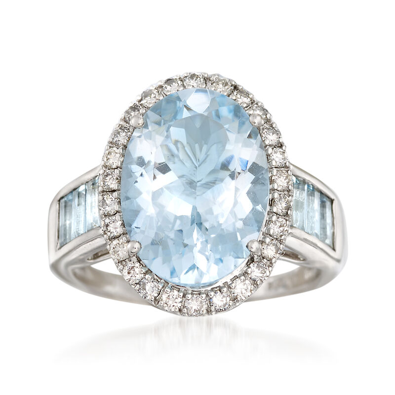 4.80 Carat Aquamarine and .38 ct. t.w. Diamond Ring in 14kt White Gold image number 0
