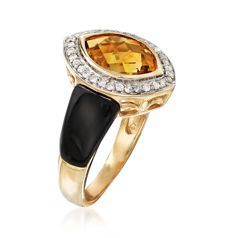 Black Onyx and 3.10 Carat Citrine Ring with .19 ct. t.w. Diamonds in 14kt Yellow Gold image number 2