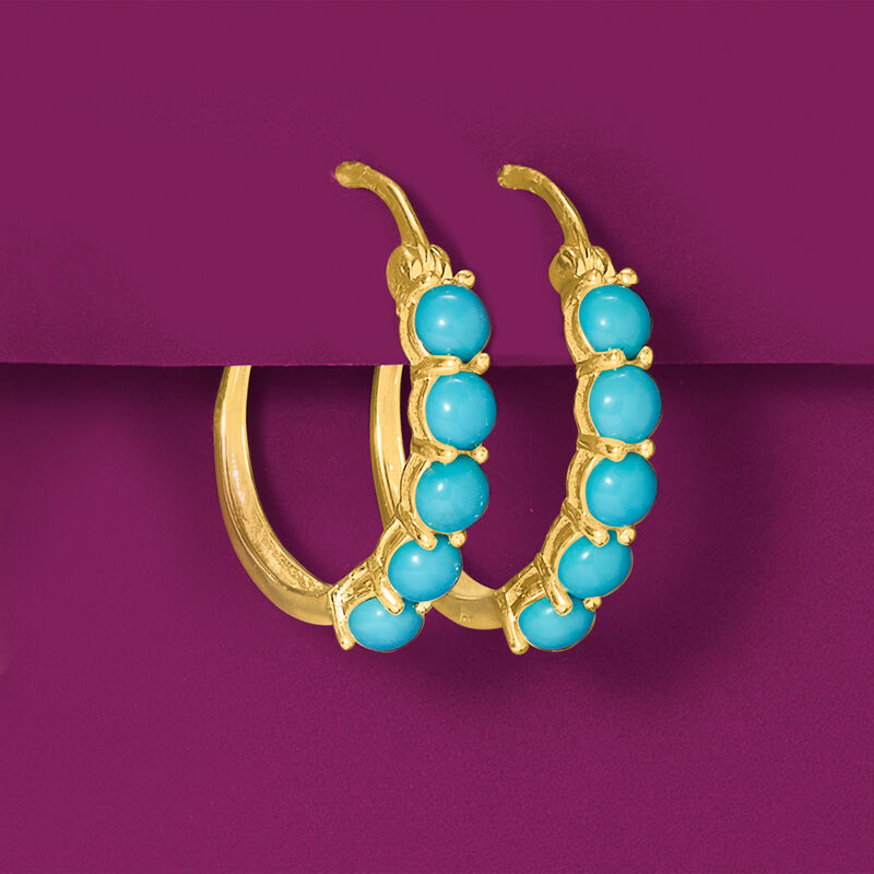 Turquoise Hoop Earrings in 18kt Gold Over Sterling. 7/8&quot; image number 2