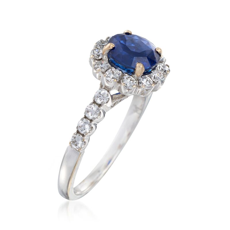 C. 1990 Vintage 1.90 Carat Sapphire and .75 ct. t.w. Diamond Ring in 18kt White Gold. Size 6.5 image number 2