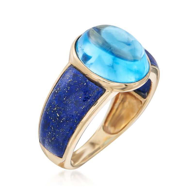 7.75 Carat Blue Topaz and Lapis Ring in 14kt Yellow Gold image number 2