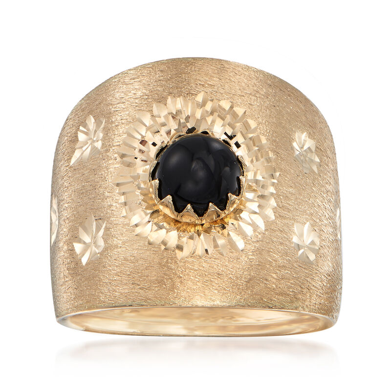 Italian Black Onyx Wide Ring in 14kt Yellow Gold image number 0