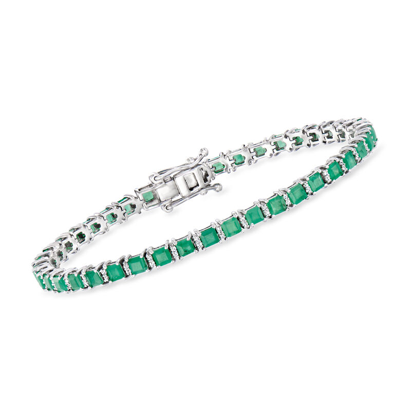 5.00 ct. t.w. Emerald and .30 ct. t.w. Diamond Tennis Bracelet in Sterling Silver image number 0