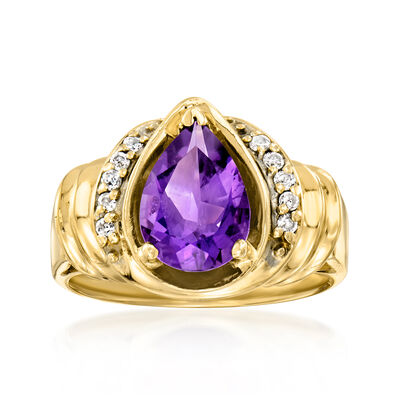 C. 1990 Vintage 2.50 Carat Amethyst Ring with .15 ct. t.w. Diamonds in 14kt Yellow Gold