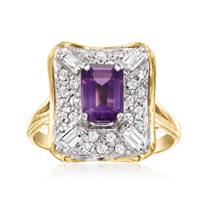 C. 1980 Vintage .85 Carat Amethyst Ring with .72 ct. t.w. Diamonds in 14kt Yellow Gold. Size 7 image number 0