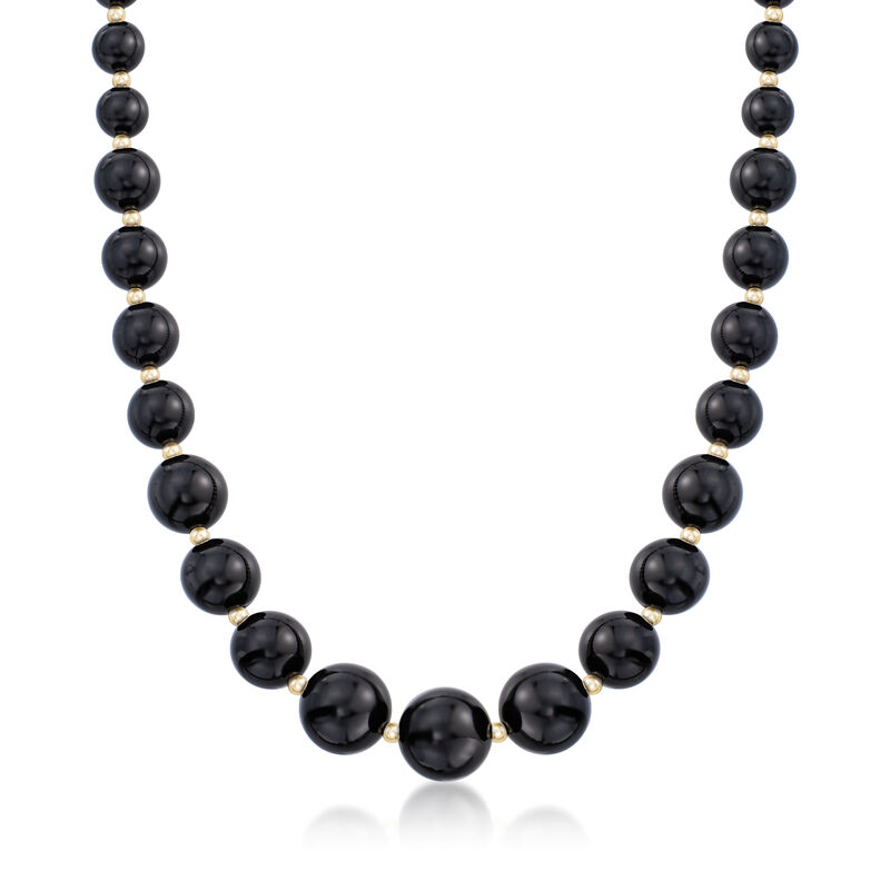 6-14mm Black Onyx Graduated Necklace in 14kt Yellow Gold image number 0
