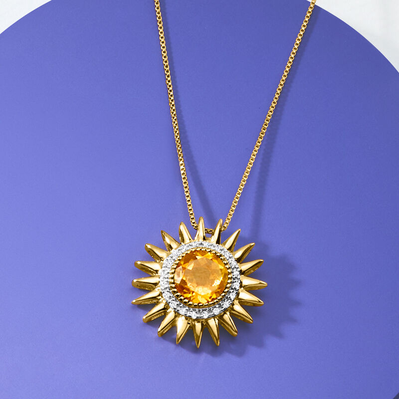 2.00 Carat Citrine and .10 ct. t.w. Diamond Sun Pendant Necklace in 18kt Gold Over Sterling image number 6