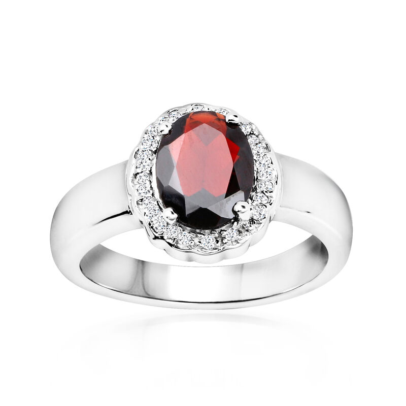 1.70 Carat Garnet Ring with White Topaz Accents in Sterling Silver image number 0