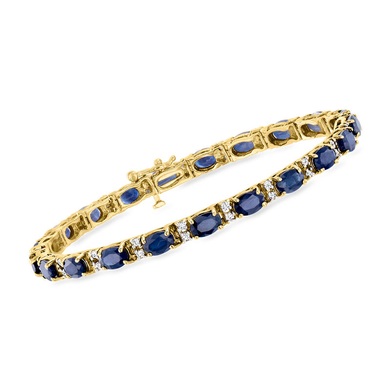 C. 1990 Vintage 12.60 ct. t.w. Sapphire Bracelet with .75 ct. t.w. Diamonds in 14kt Yellow Gold. 7" image number 0