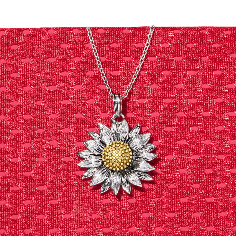 Sterling Silver and 14kt Yellow Gold Sunflower Pendant Necklace. 18&quot; image number 2