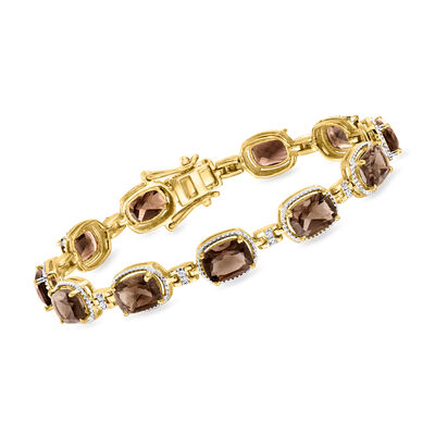 13.00 ct. t.w. Smoky Quartz Bracelet with .21 ct. t.w. Diamonds in 18kt Gold Over Sterling