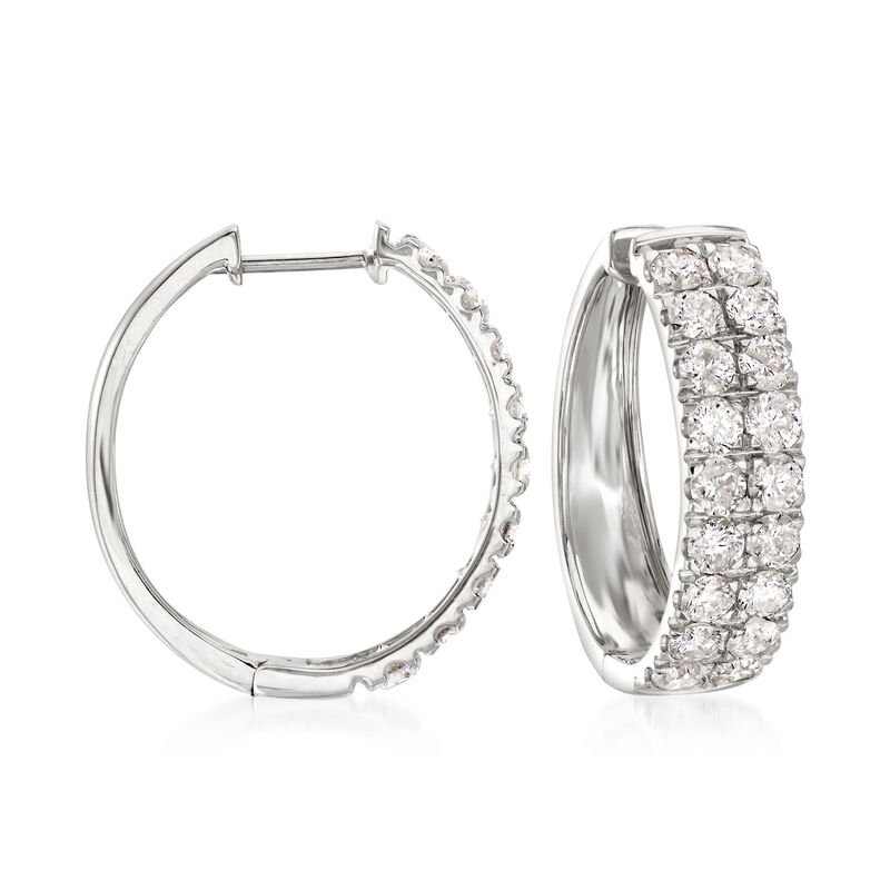 3.00 ct. t.w. Diamond Double-Row Hoop Earrings in 14kt White Gold image number 0