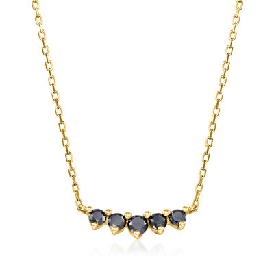 .15 ct. t.w. Black Diamond Curved Bar Necklace in 14kt Yellow Gold